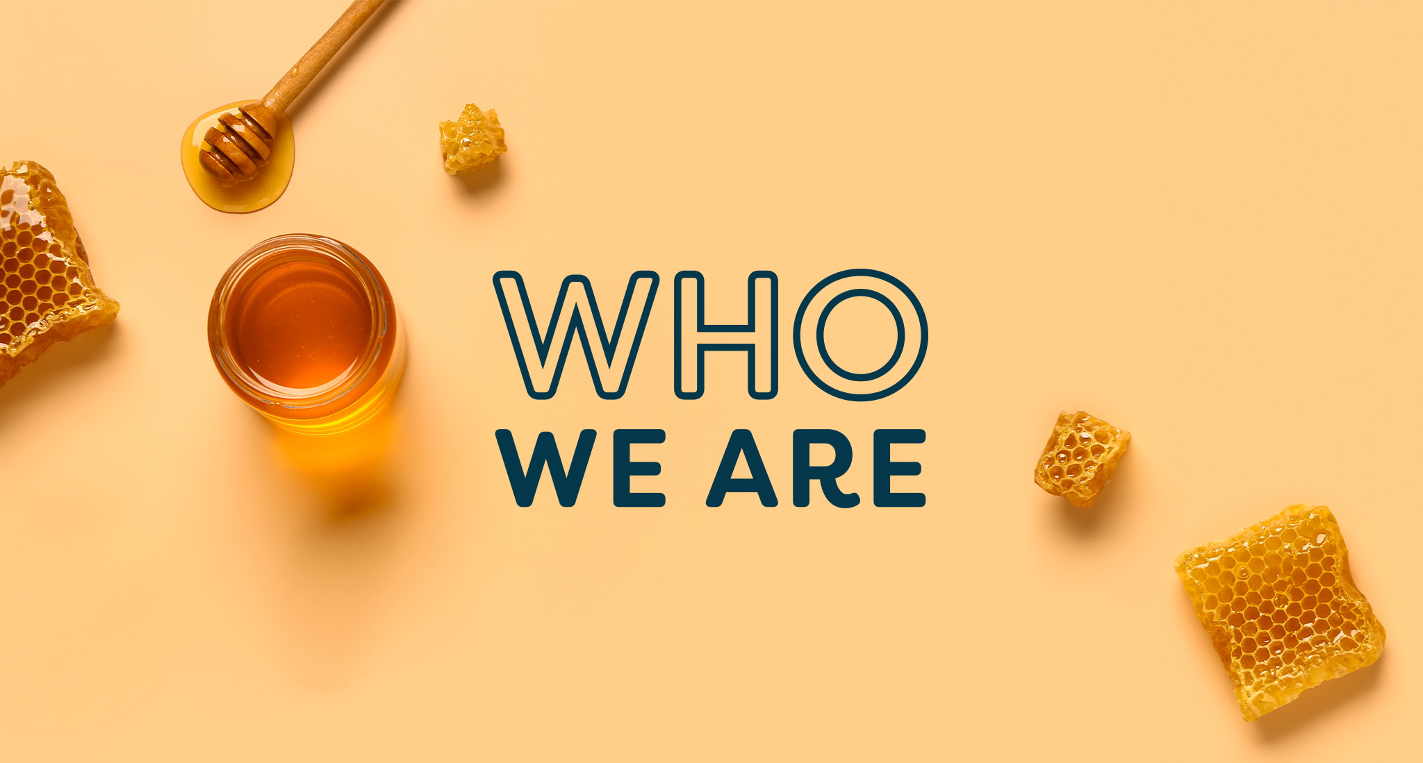 Banner image with "Who We Are" overlay text on a yellow background.