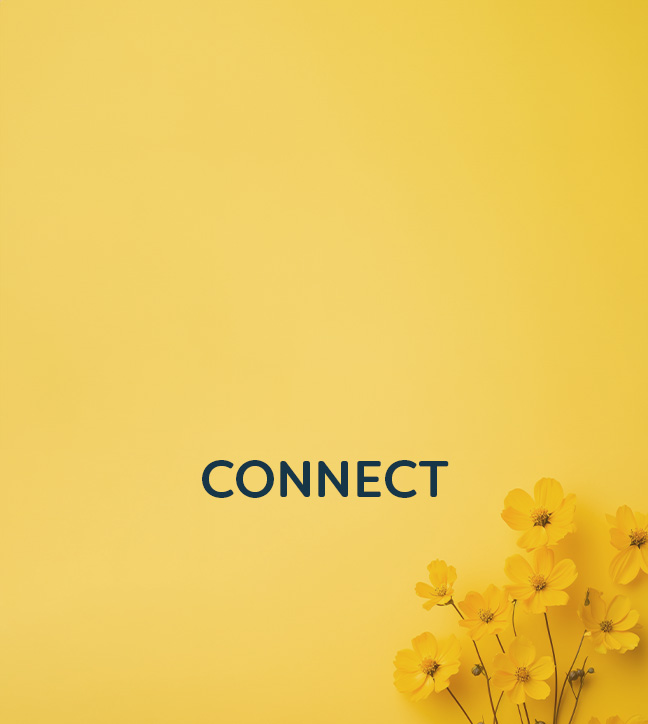 Yellow flowers on yellow background with 'Connect' text overlay.