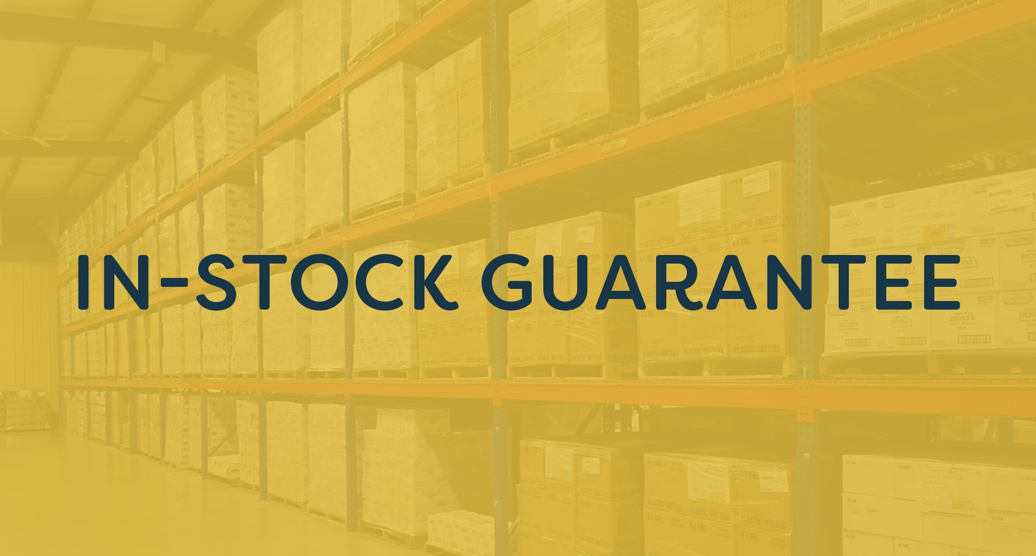 Warehouse image with "In-Stock Guarantee" overlay text.