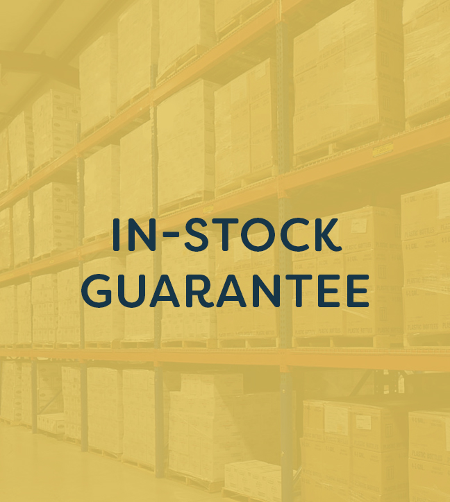 Warehouse image with "In-Stock Guarantee" overlay text.