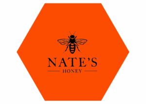 Nate's Honey logo on orange hexagon.