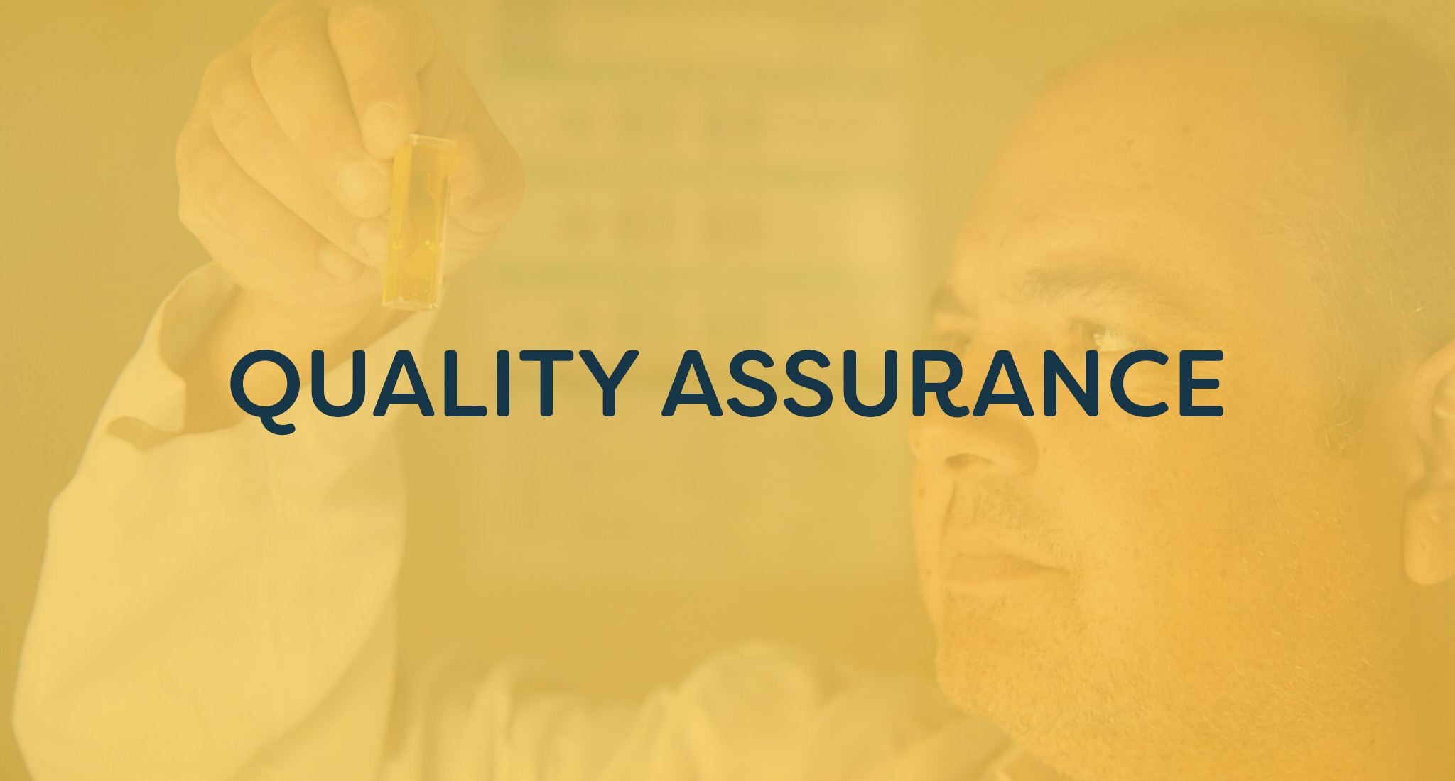 Man in lab coat testing honey with "Quality Assurance" text overlay.