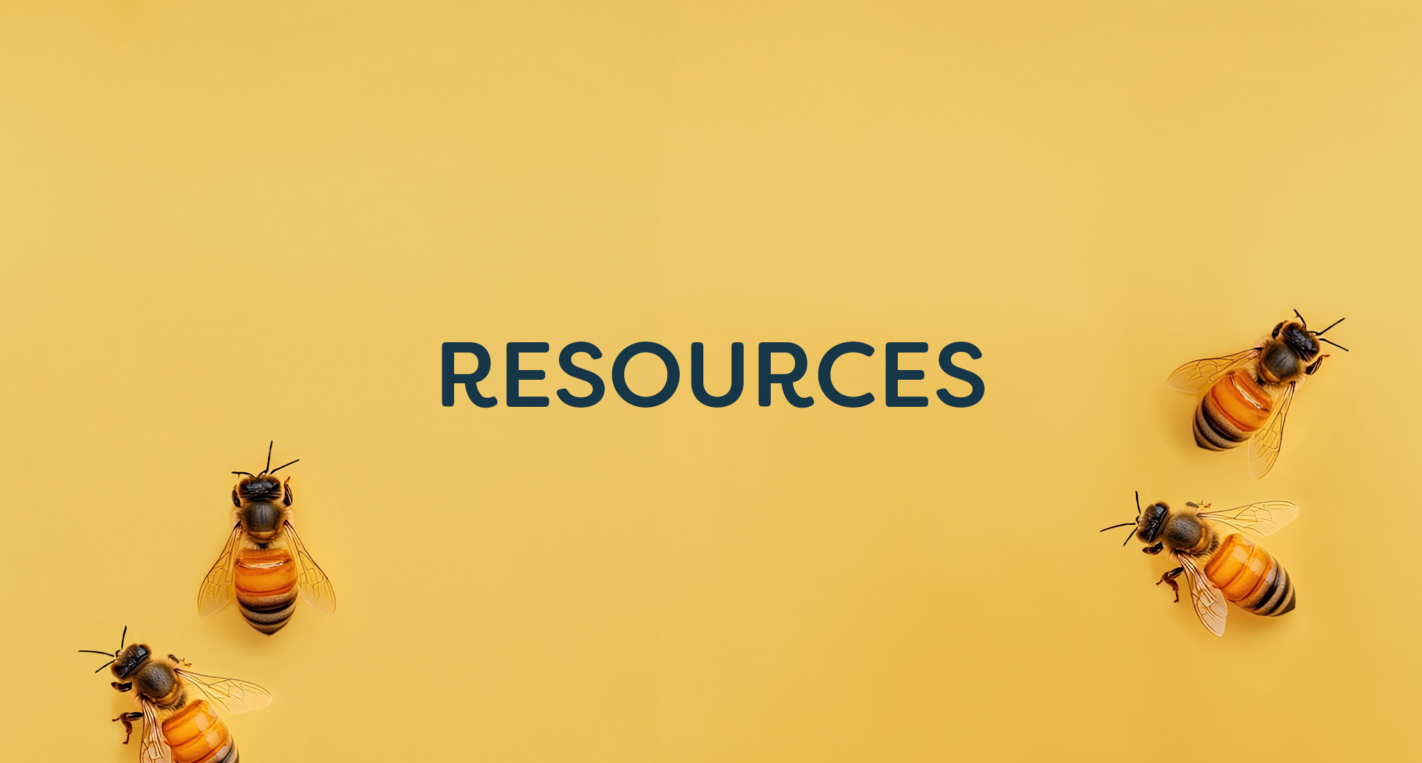 Bees on yellow background with 'Resources' text overlay..