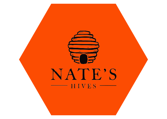 Nate's Hives logo on orange hexagon.