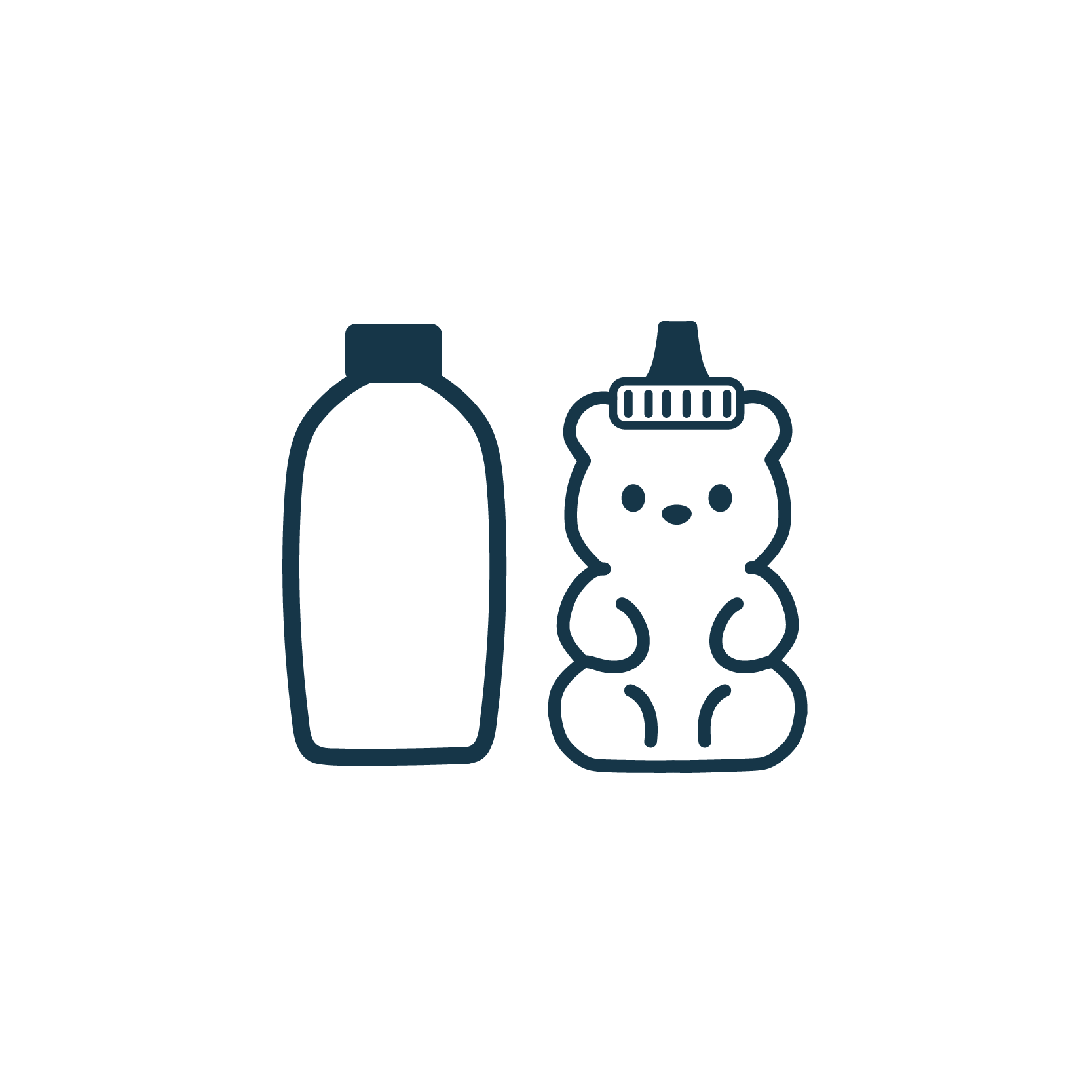 Bottle and honey bear icon in navy blue.