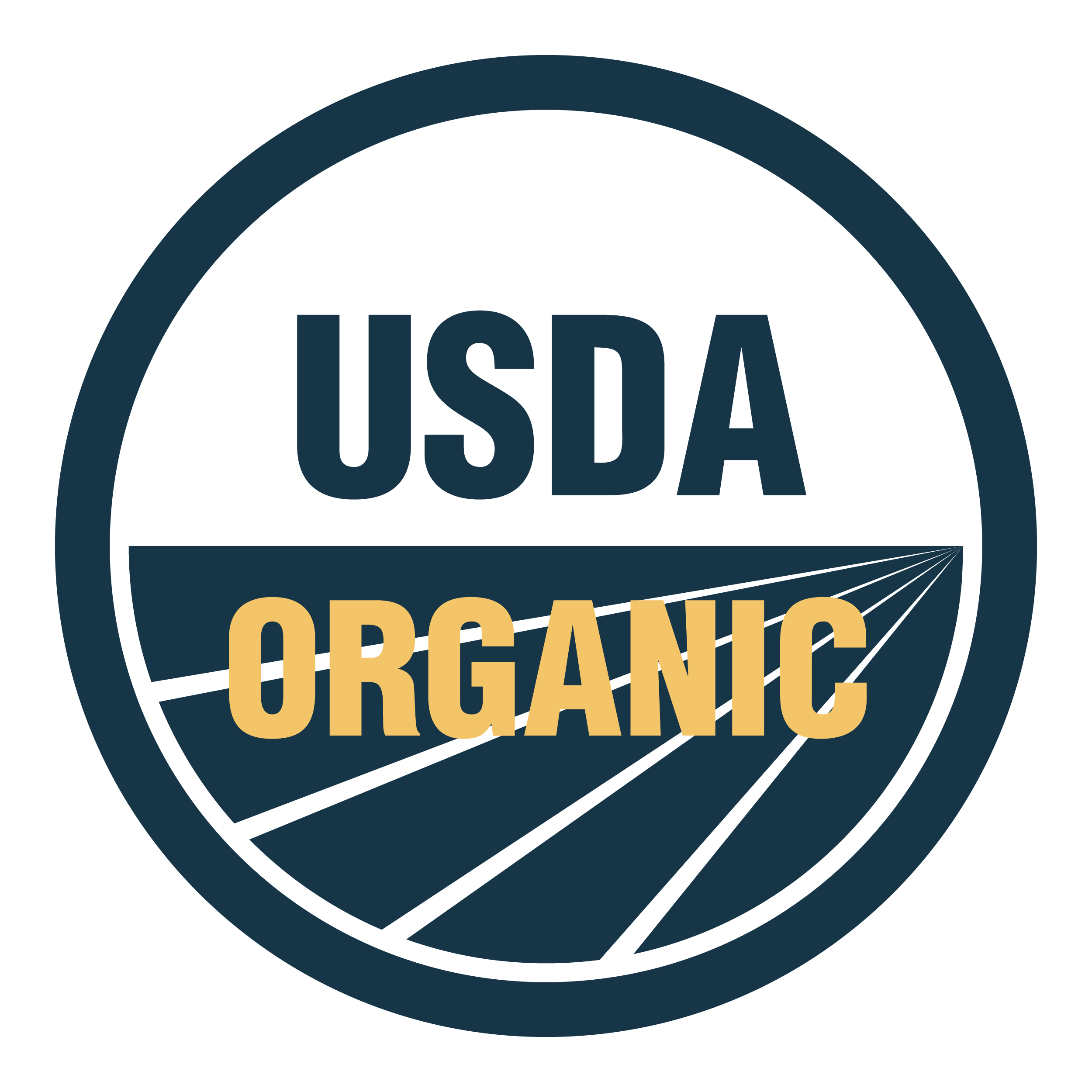 Organic icon in navy blue.